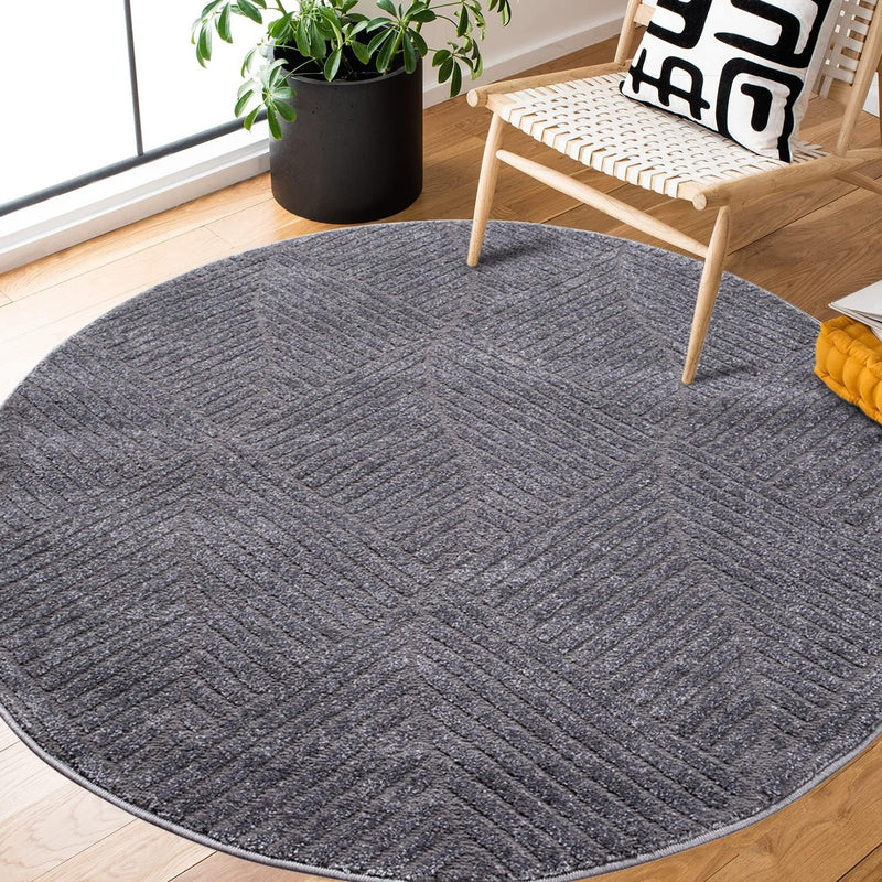 payé Teppich Rund Kurzflor - 120x120cm - Grau - Einfarbig Uni Geometrisch Wellen Muster Modern Wohnz