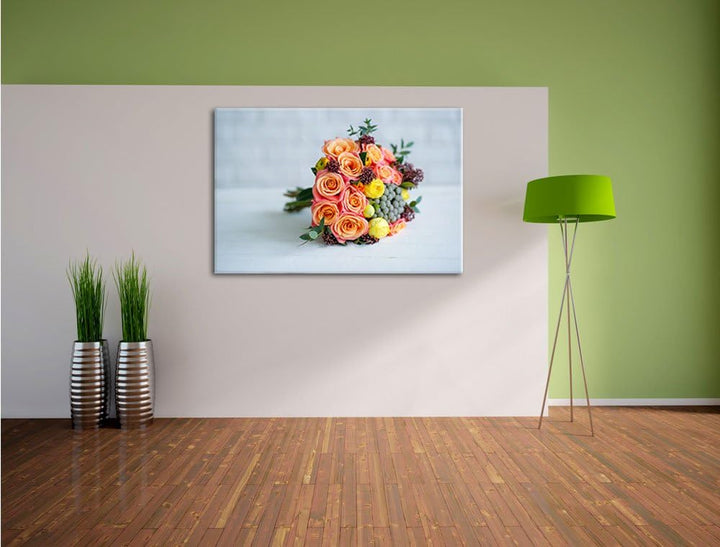 Romantischer Blumenstrauss, Format: 100x70 auf Leinwand, XXL riesige Bilder fertig gerahmt mit Keilr