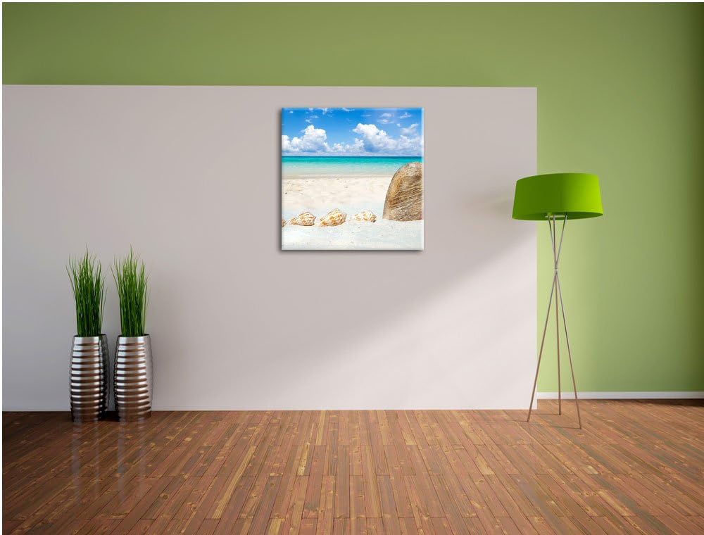 Pixxprint Sandstrand mit Muscheln als Leinwandbild/Grösse: 70x70 cm/Wandbild/Kunstdruck/fertig bespa