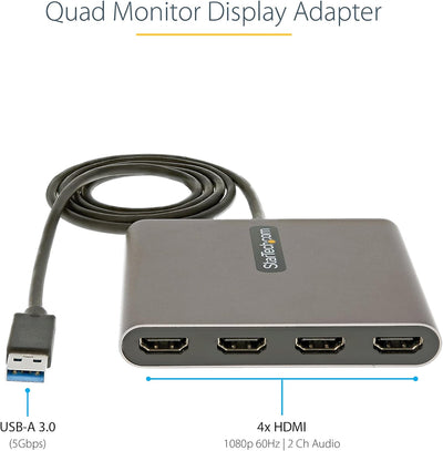 StarTech.com USB 3.0 auf 4x HDMI Adapter - Externe Video- und Grafikkarte - USB Typ-A auf Quad HDMI
