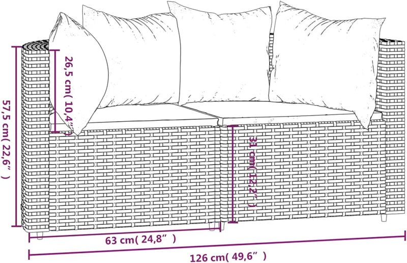 Tidyard 2 STK. Garten Ecksofa mit Kissen Gartensofa 2-Sitzer Sofa Couch Gartenmöbel Rattanmöbel für