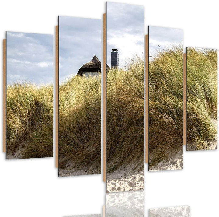 Feeby Deco Bild 5 Teilig Landschaft Wanddekoration Strand Gras Himmel bunt 150x100 cm Deco panel 150