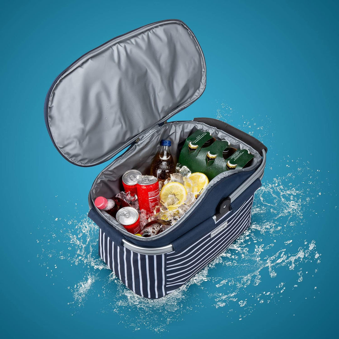 anndora Einkaufskorb 25 L Isolierkorb Picknick Kühlkorb - blau weiss gestreift Iso: Navy Gestreift,