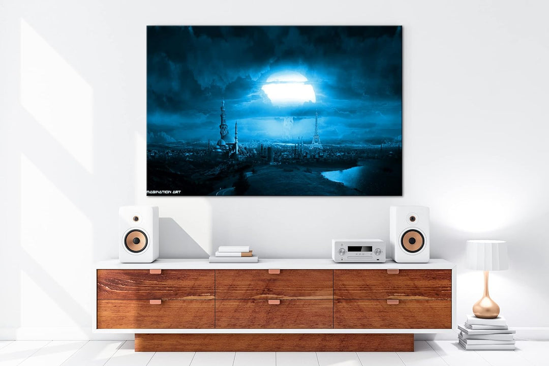 deyoli Atomexplosion hinterm Eiffelturm Format 80x60 Effekt: Monocrome Blau als Leinwandbild, Motiv
