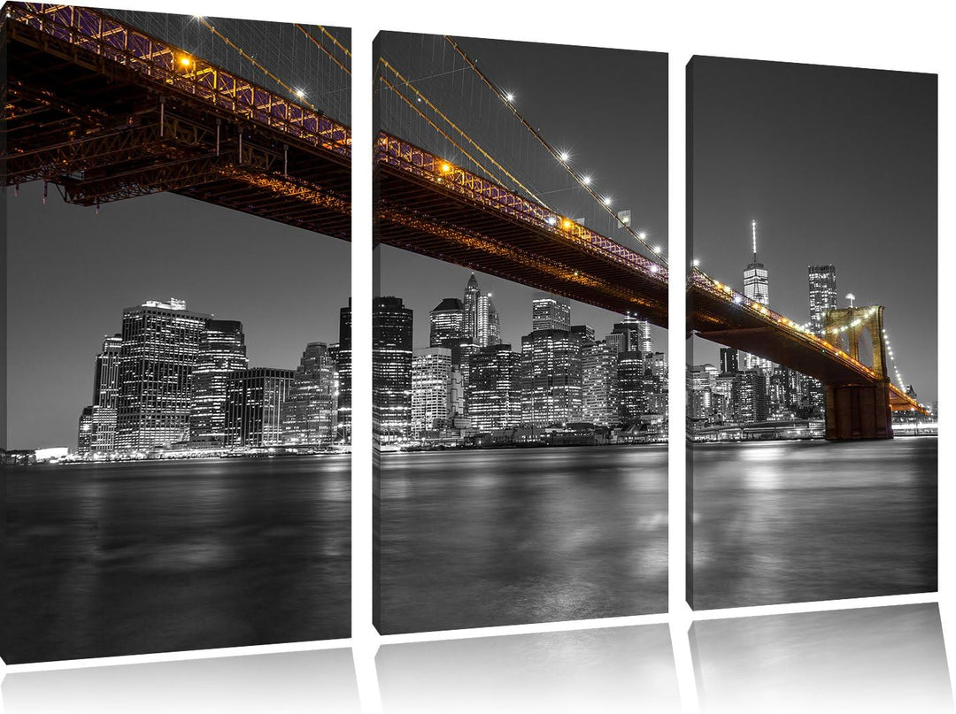 Pixxprint Skyline von Manhattan Schwarz/Weiss 3-Teiler Leinwandbild 120x80 Bild auf Leinwand