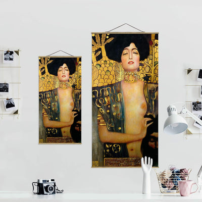 Stoffbild Posterleisten - Gustav Klimt - Judith I - Hochformat 2:1 70x35cm Eiche Eichenholz 70cm x 3