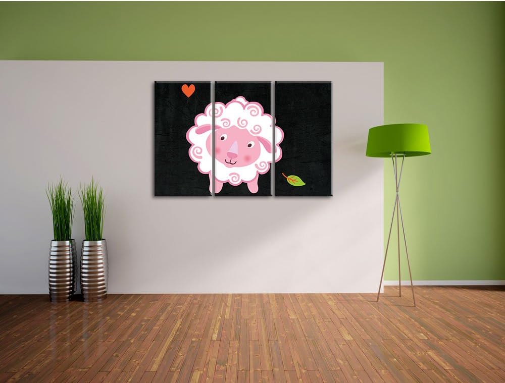 Pixxprint Niedliches Schaf als Leinwandbild/Grösse: 3 Teilig (120x80) cm/Wandbild/Kunstdruck/fertig