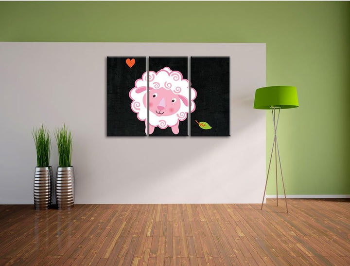 Pixxprint Niedliches Schaf als Leinwandbild/Grösse: 3 Teilig (120x80) cm/Wandbild/Kunstdruck/fertig