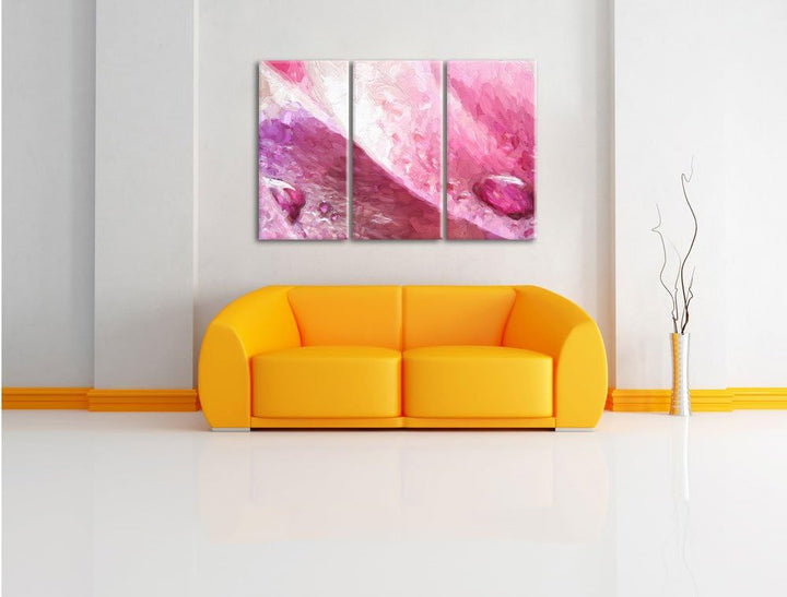 Pixxprint Rosane Tulpenblätter mit Wassertropfen Kunst Pinsel Effekt 3-Teiler Leinwandbild 120x80 Bi