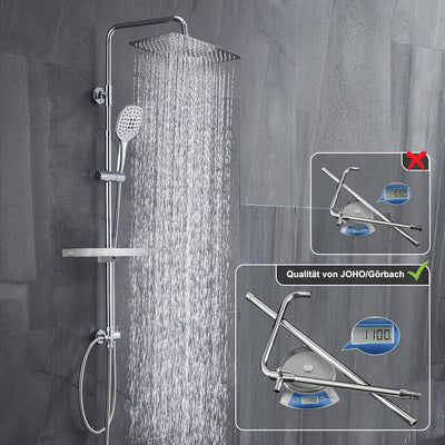 JOHO Regendusche Duschsystem ohne Duscharmatur Chrom Duschset mit Ablage, Duschkopf, Duschstange, Du