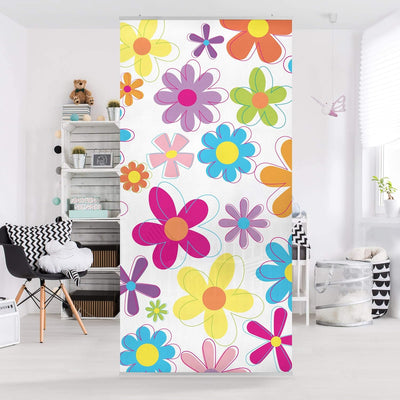 Raumteiler Kinderzimmer Retro Blumen 250x120cm ohne Halterung 250x120cm without hanger, 250x120cm wi