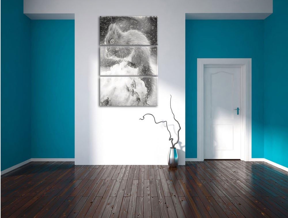 Pixxprint Kleines Eichhörnchen im Winter als Leinwandbild/Grösse: 3 Teilig (120x80) cm/Wandbild/Kuns