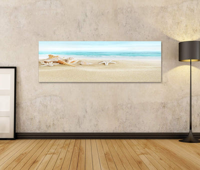 Bild Bilder auf Leinwand Muscheln am Sandstrand Wandbild Poster Leinwandbild SOJ 120x40cm - Panorama