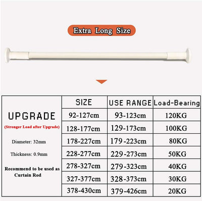 WHITNEY 92 cm-430 cm Extra Lange Gardinenstange, Kein Bohrer erforderlich Ausziehbare Gardinenstange