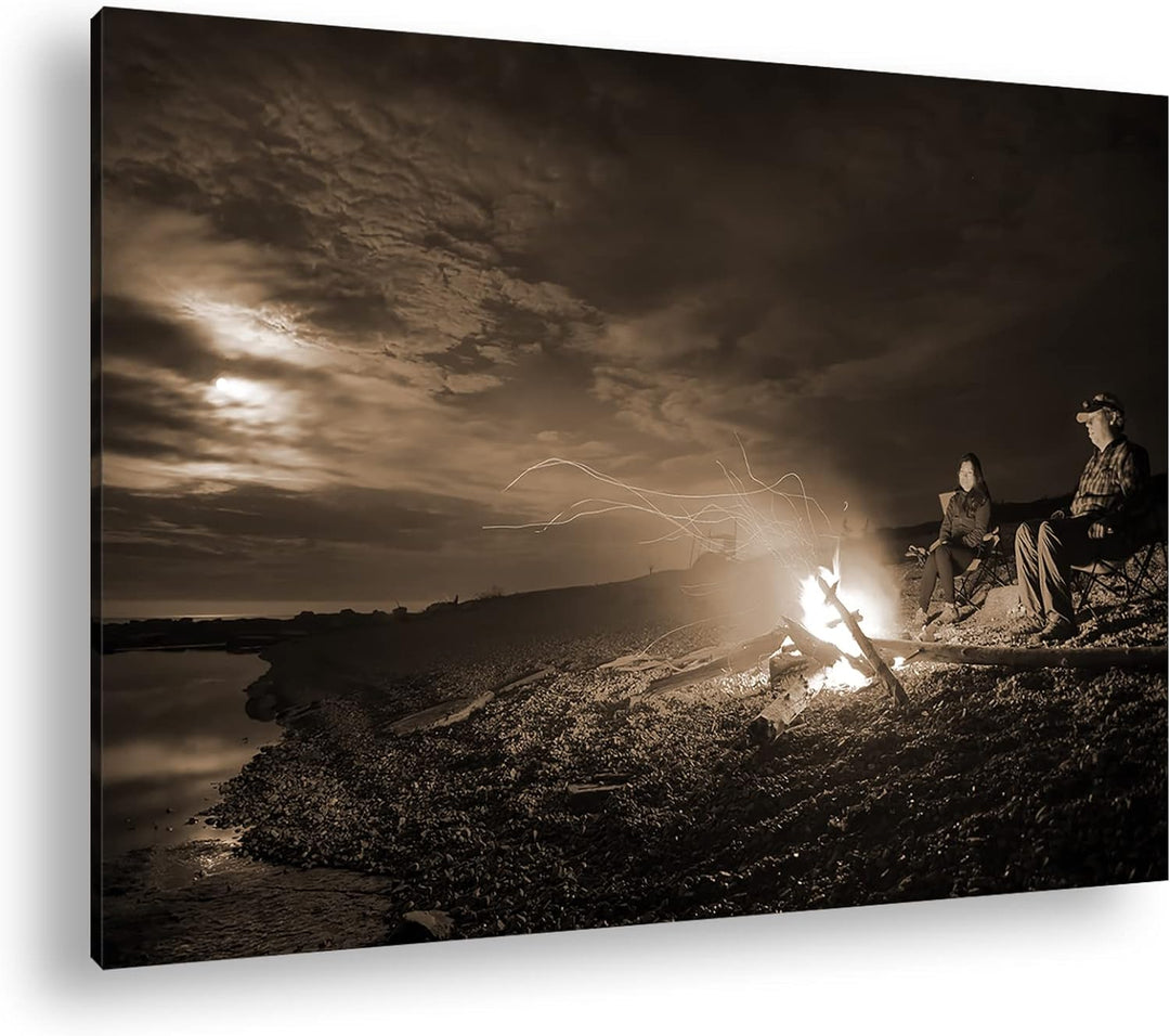 deyoli nächtliches Lagerfeuer im Mondlicht Format: 80x60 als Leinwand, Effekt: Sepia, Motiv fertig g