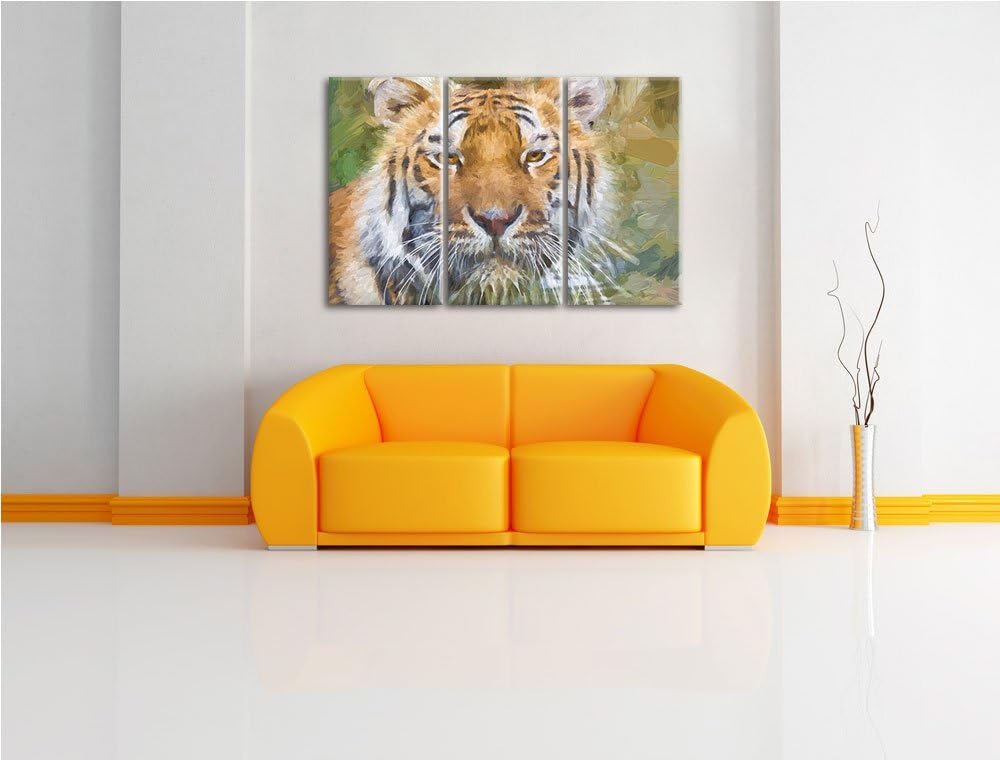 Tiger im Wasser NewArt 3-Teiler Leinwandbild 120x80 Bild auf Leinwand, XXL riesige Bilder fertig ger