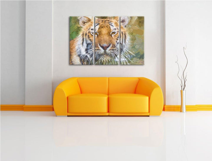 Tiger im Wasser NewArt 3-Teiler Leinwandbild 120x80 Bild auf Leinwand, XXL riesige Bilder fertig ger