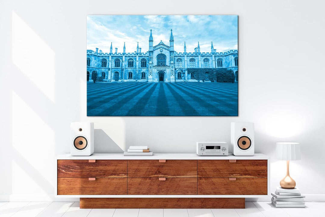 Cambridge Denkmal in der USA Format 80x60 Effekt: Monocrome Blau als Leinwandbild, Motiv fertig gera