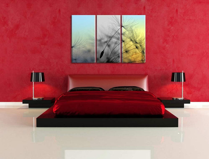 Pusteblumensamen vom Winde verweht schwarz/weiss 3-Teiler Leinwandbild 120x80 Bild auf Leinwand, XXL