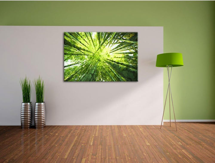 Pixxprint Grüner Bambus Kunst als Leinwandbild | Grösse: 100x70 cm | Wandbild | Kunstdruck | fertig