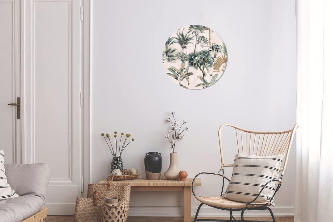 MuchoWow Wandbild Rund Wanddeko Deko Wohnzimmer Bilder 30x30 cm Blätter - Monstera - Dschungel - Tro