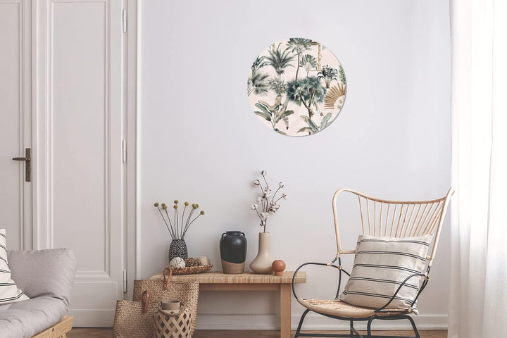 MuchoWow Wandbild Rund Wanddeko Deko Wohnzimmer Bilder 30x30 cm Blätter - Monstera - Dschungel - Tro