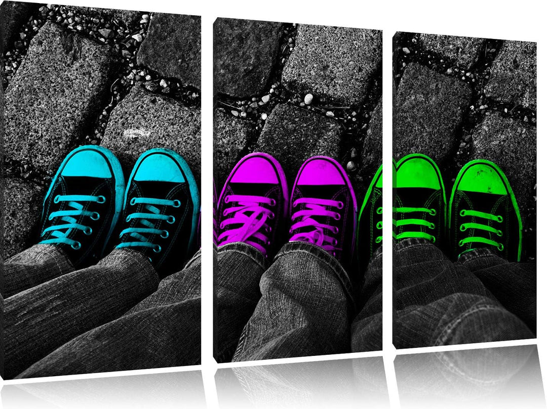 Pixxprint Sportschuhe Modern als Leinwandbild | Grösse: 3 Teilig (120x80) | Wandbild| Kunstdruck | f