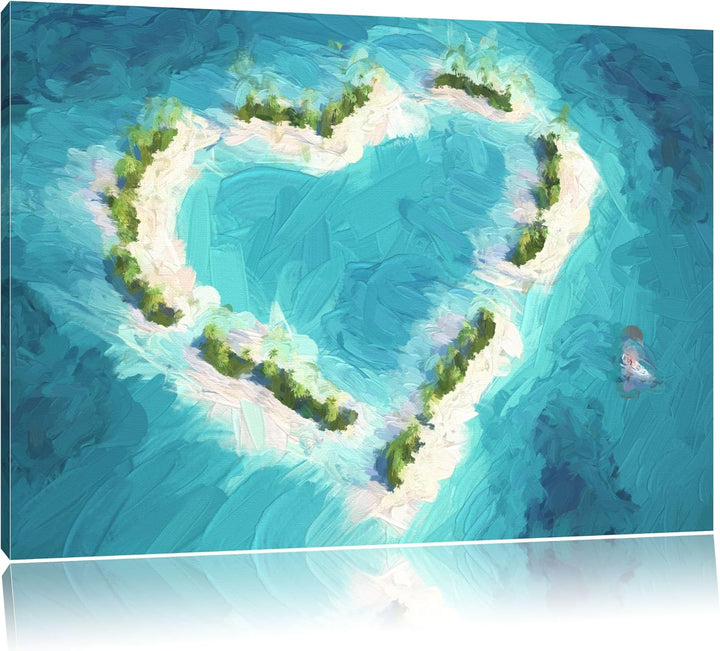 Pixxprint Herz geformt aus Inseln als Leinwandbild/Grösse: 100x70 cm/Wandbild/Kunstdruck/fertig besp
