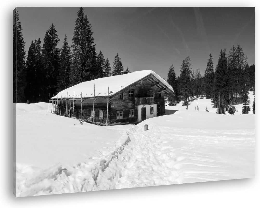deyoli Skihütte im Winter Effekt: Schwarz/Weiss Format: 60x40 als Leinwandbild, Motiv fertig gerahmt