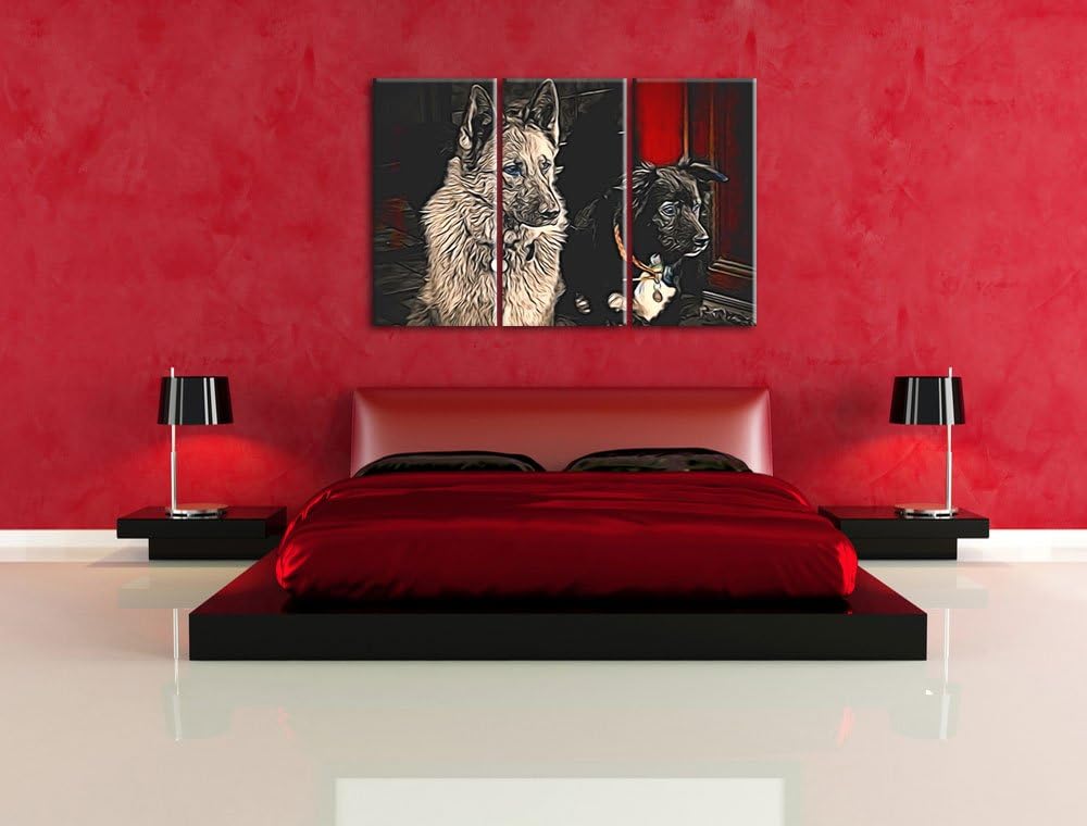 zwei Hunde auf dem Teppich NewArt 3-Teiler Leinwandbild 120x80 Bild auf Leinwand, XXL riesige Bilder