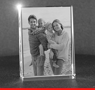 VIP-LASER 2D Gravur Glas Kristall Flachglas selbststehend Hochformat mit dem Foto Deiner Familie. De