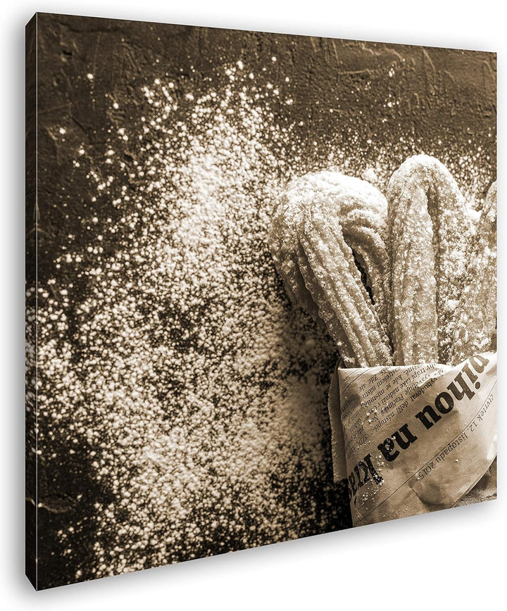 deyoli Churros mit Puderzucker Format: 60x60 Effekt: Sepia als Leinwandbild, Motiv fertig gerahmt au