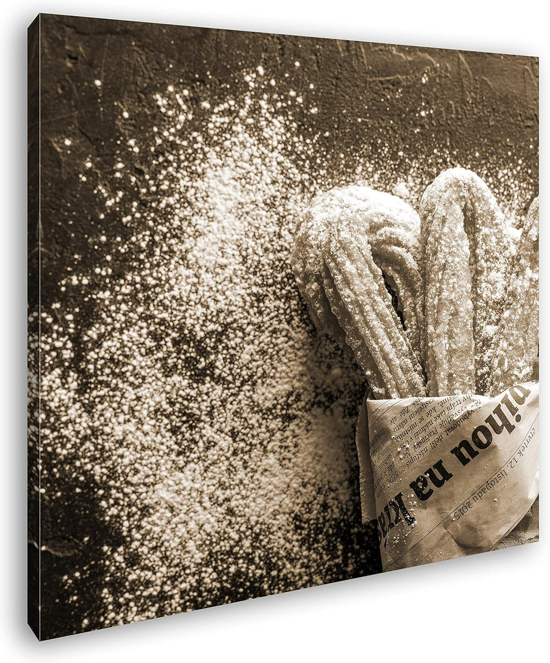 deyoli Churros mit Puderzucker Format: 70x70 Effekt: Sepia als Leinwandbild, Motiv fertig gerahmt au