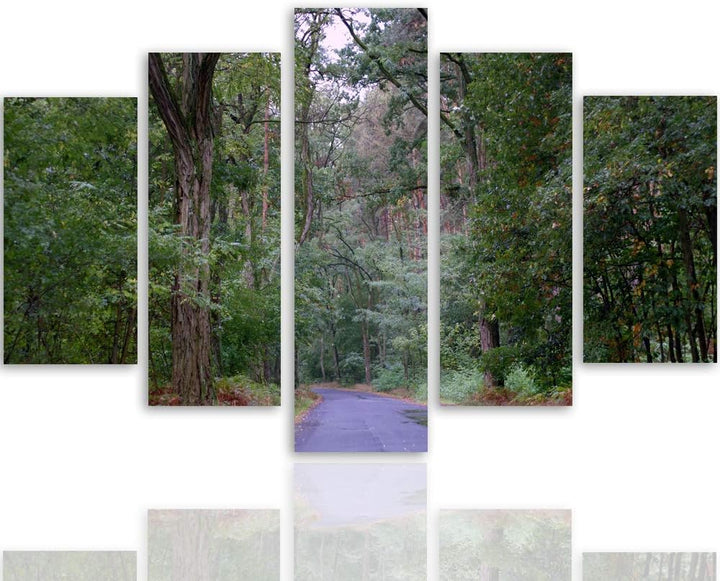 Feeby Leinwandbild 5 Teilig Landschaft Bild Wanddeko Natur Weg Wald Bäume grün 150x100 cm Leinwandbi