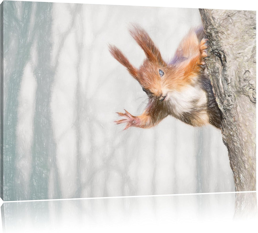 Pixxprint Neugierig rotes Eichhörnchen als Leinwandbild/Grösse: 100x70 / Wandbild/Kunstdruck/fertig