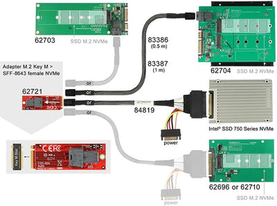 DeLock Adapter M.2 Key M > SFF-8643 NVMe, Schwarz, Rot, 62721