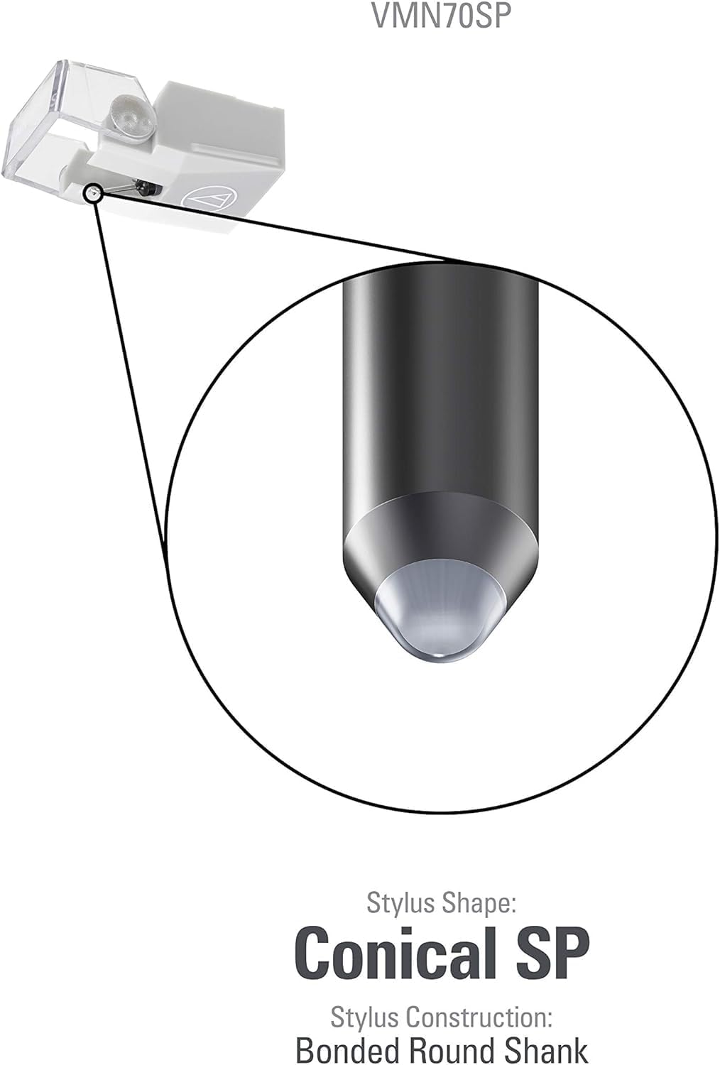 Audio-Technica VMN70SP Spezialty konisch Bonded Ersatz Plattenspieler Stylus Grau