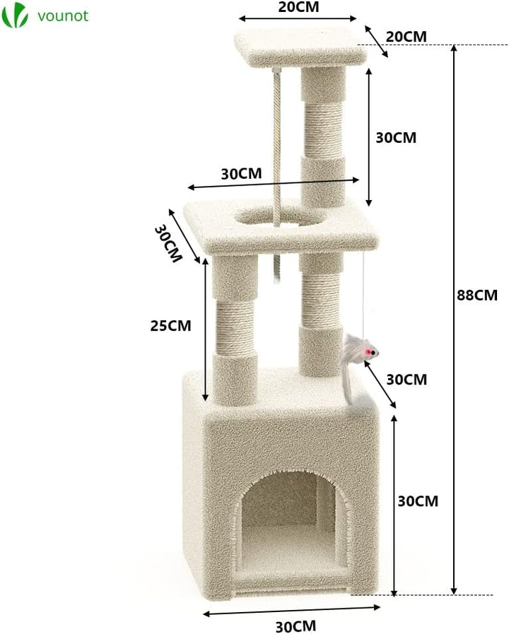 VOUNOT Kratzbaum Klein, Katzenbaum für Katzen, Stabil Katzenkratzbaum mit Plattform, Höhle, Sisal-St