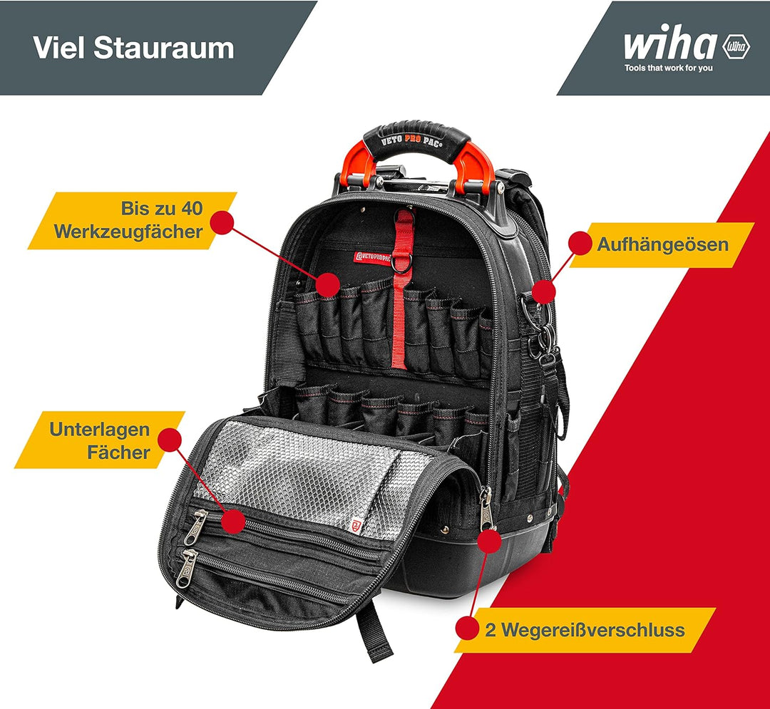 Wiha Profi Werkzeugrucksack bestückt mit Werkzeug 26-teilig (45153) für Elektriker I Werkzeugtasche,