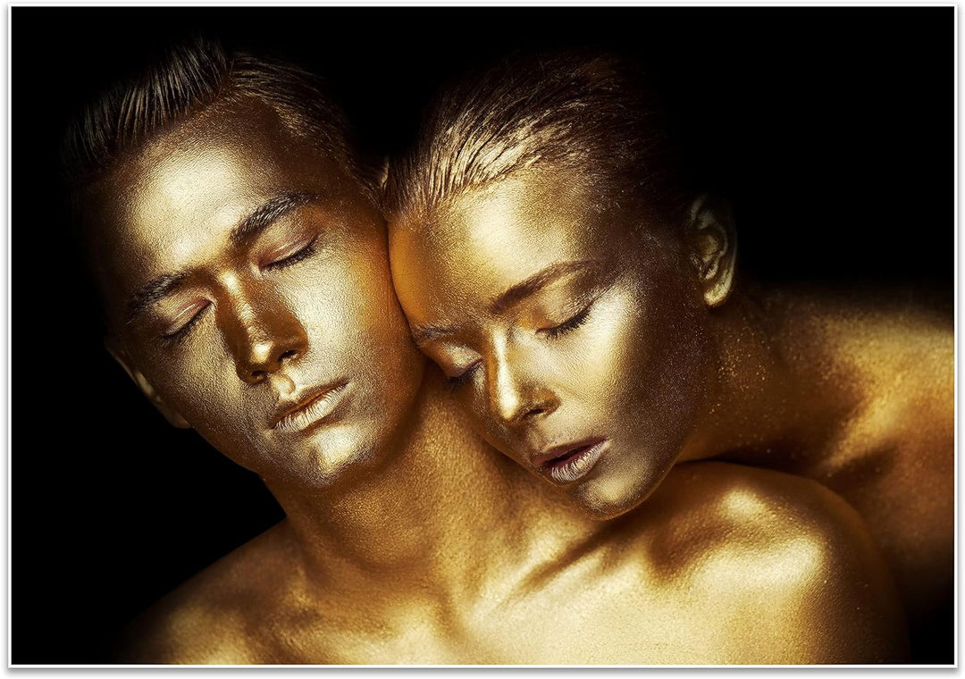 wandmotiv24 Poster als Wanddeko, Grösse 100x70cm, Gold Collection, sinnliches Paar in Gold, Models,