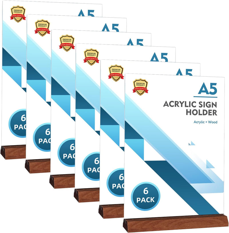 DONGLI 6 Stück A5 Ständer Aufsteller Tischaufsteller,Acryl T-Ständer Menükartenhalter, Doppelseitig