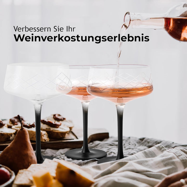 MIAMIO - 280 ml Coupe Gläser 4er Set mit Barlöffel, handgefertigte Kristall Cocktailgläser mit schwa