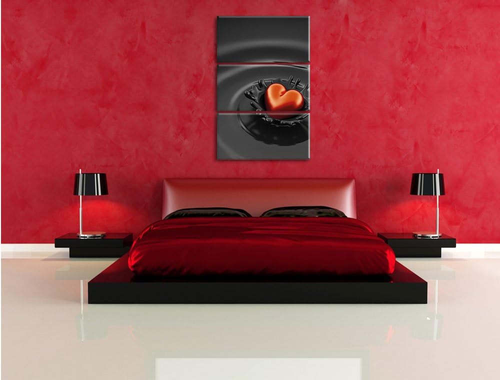Pixxprint Rotes Herz in Schokolade als Leinwandbild/Grösse: 3 Teilig (120x80) cm/Wandbild/Kunstdruck