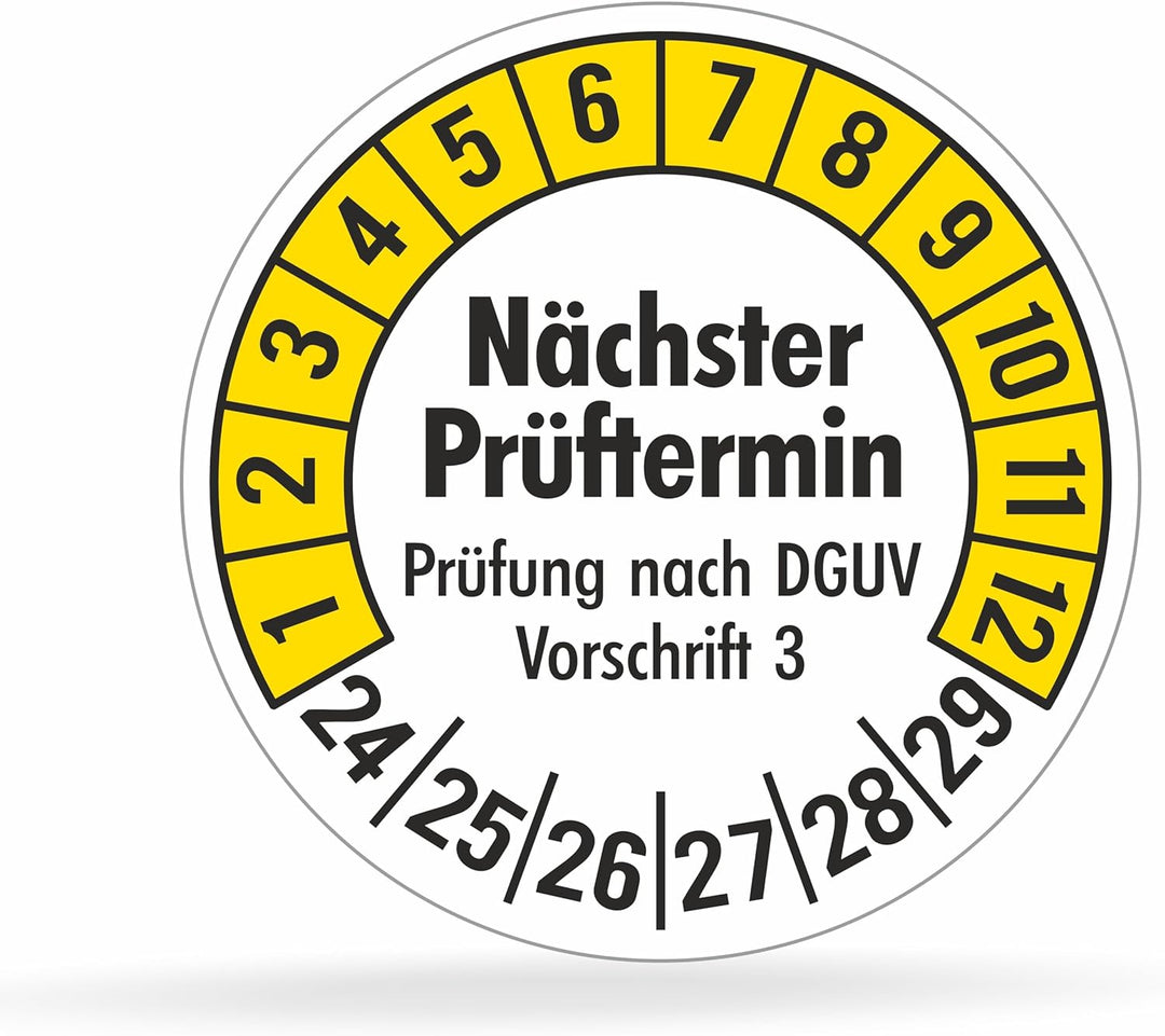 Fluxxx 560 Stk Prüfplaketten "Nächster Prüftermin", 20 mm Ø, Prüfetiketten nach DGUV V3, 2024-2029,