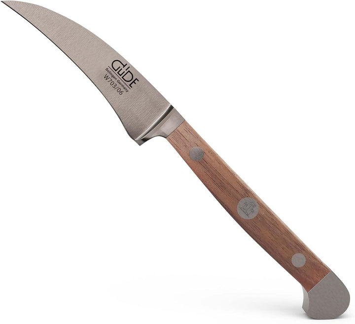 GÜDE Solingen - Schälmesser geschmiedet, 6 cm, Walnussholz, ALPHA WALNUSS, Tourniermesser, Doppelkro