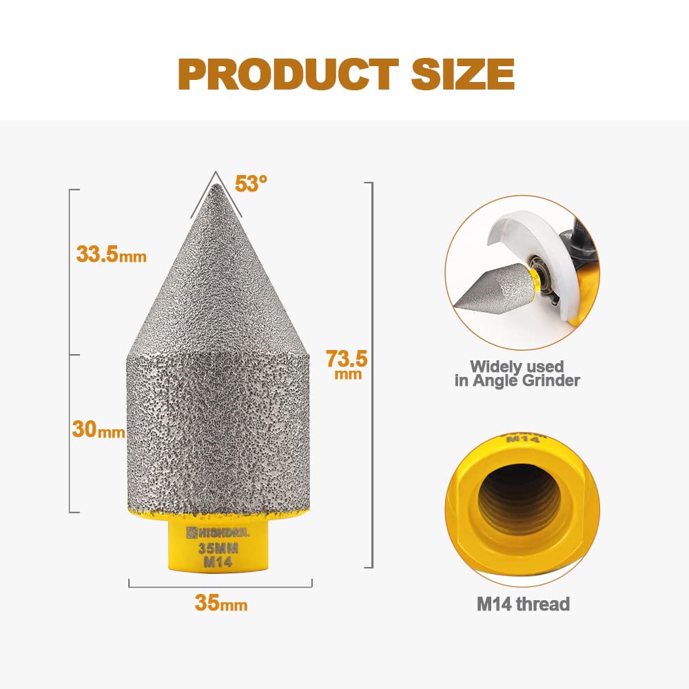 HIGHDRIL Diamant Fasenfräser - Diamant Senkfräser mit M14-Gewinde für 35mm(1-3/8") Lochvergrösserung