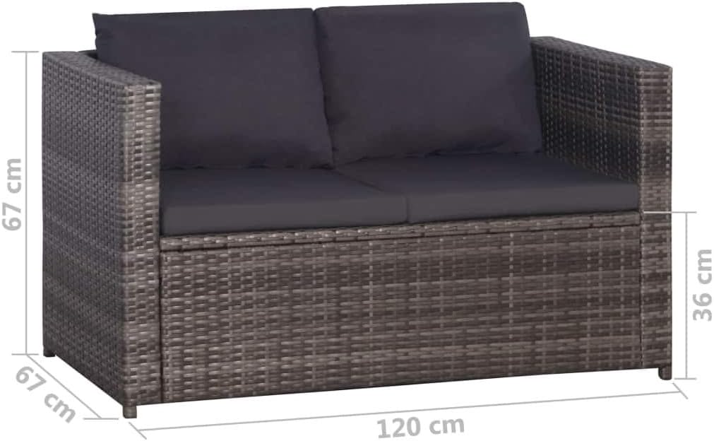 tidyard Garten-Sofagarnitur 11-TLG. Poly Rattan Sofagruppe Grau, inkl 1 Tisch + 2 Sofabank +4 Sitzpo