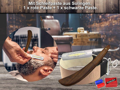 Rasiermesser Set 3-Teilig mit Leder Streichriemen und Schleifpaste