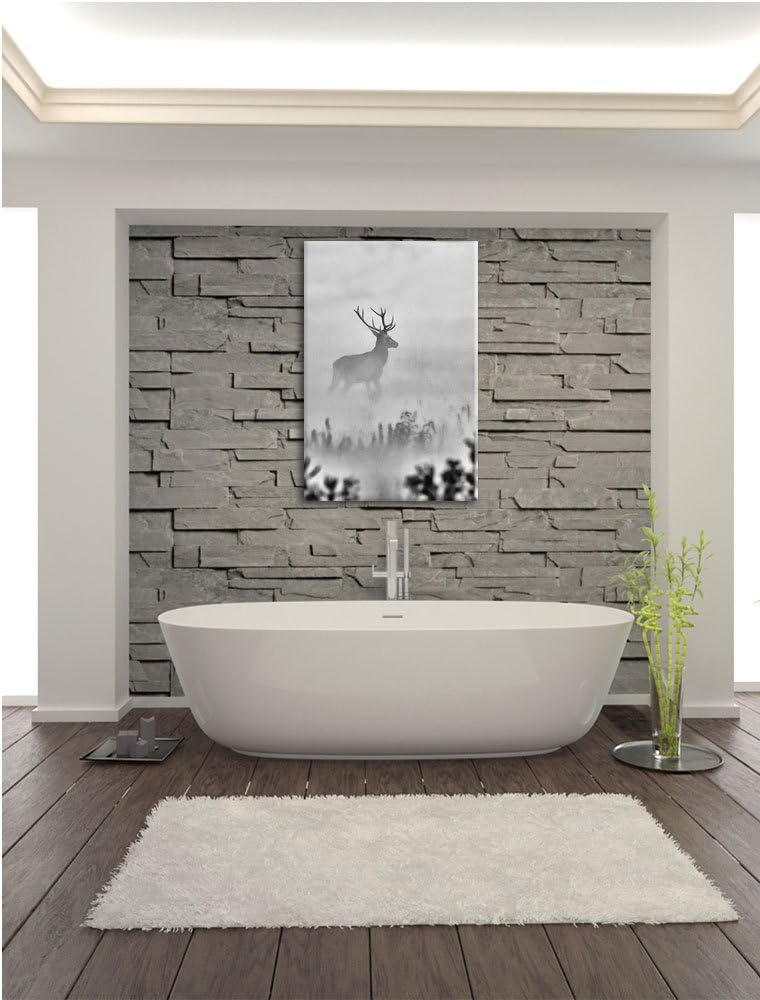 Pixxprint Monocrome, Hirsch im Nebel, Format: 100x70 auf Leinwand, 100x70