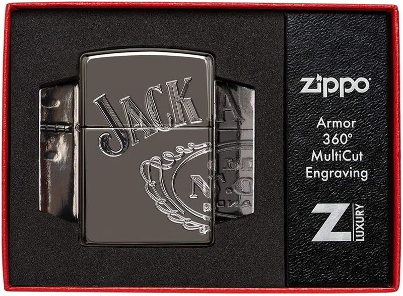 Zippo Armor Jack Daniels High Polish Black Ice Pocket Lighter Feuerzeug, schwarz, Einheitsgrösse, Sc